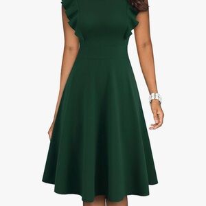 Elegant Green Ruffle Sleeve Dress